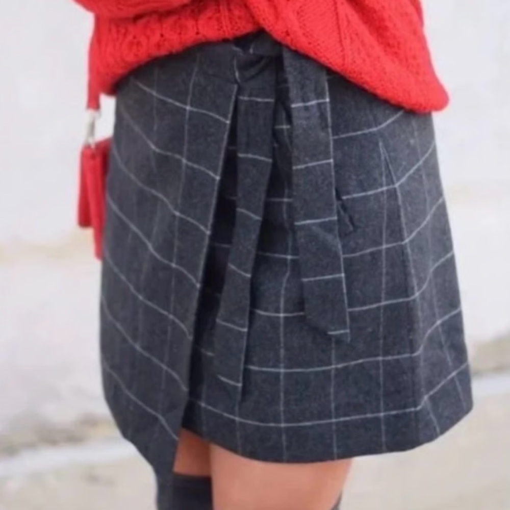 J. Crew - Wool blend plaid wrap front mini skirt